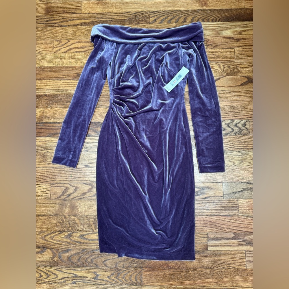 Eliza J lavender velvet off the shoulder dress size 2 new with tags